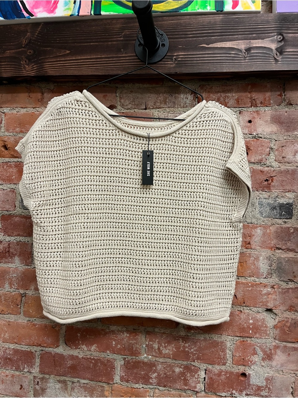 Boxy Crochet Crop Top in Cream - One More